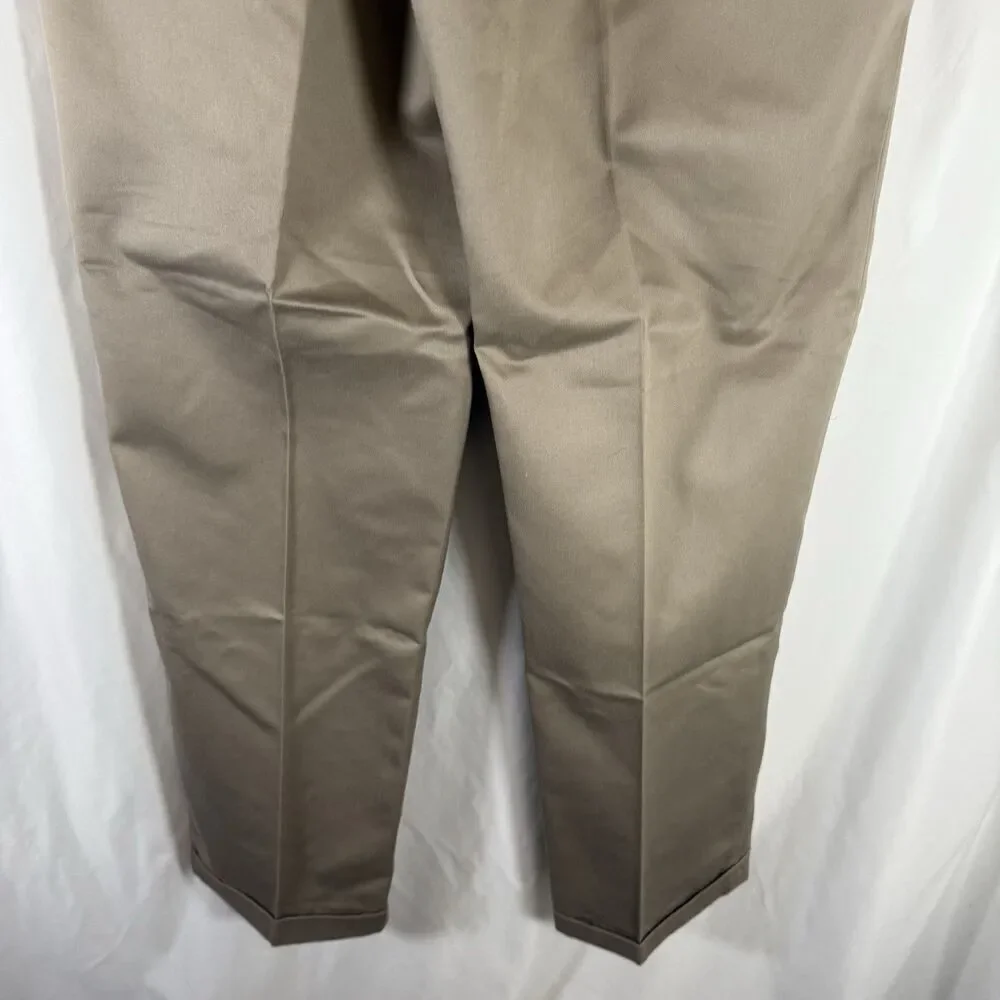 New Haggar Pleated Cuff Men's 36x34 Khaki Long Stable Combed Cotton No Iron